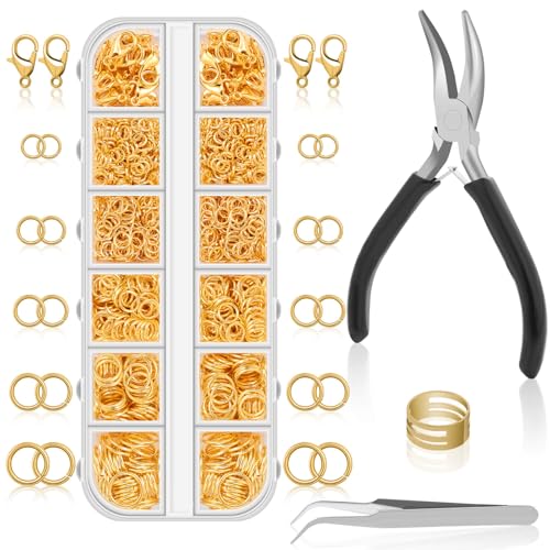 Anezus - 1200 Stück Sprungringe für Schmuckherstellungs-Set, Gold, Schmuckherstellung und Halskettenreparatur, moderner Stil, kleine Größe, nicht faltbar von anezus