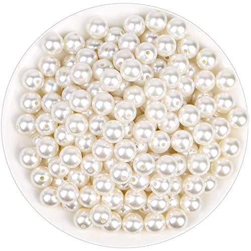 Anezus Perlen zum Basteln, 200 Stück elfenbeinfarbene künstliche Perlen, 12 mm Perlen zum Aufnähen auf Perlen mit Löchern für Schmuckherstellung, Armbänder, Halsketten, Dekoration und Vasenfüller von anezus