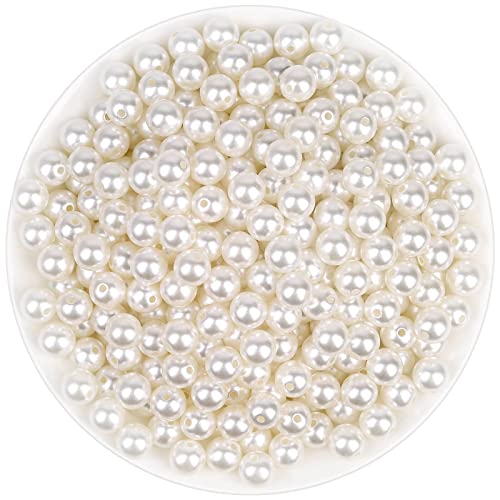 Anezus Perlen zum Basteln, 500 Stück elfenbeinfarbene Kunstperlen 10 mm kleine Perlen zum Aufnähen auf Perlen mit Löchern für Schmuckherstellung, Armbänder, Halsketten, Dekoration und Vasenfüller von anezus