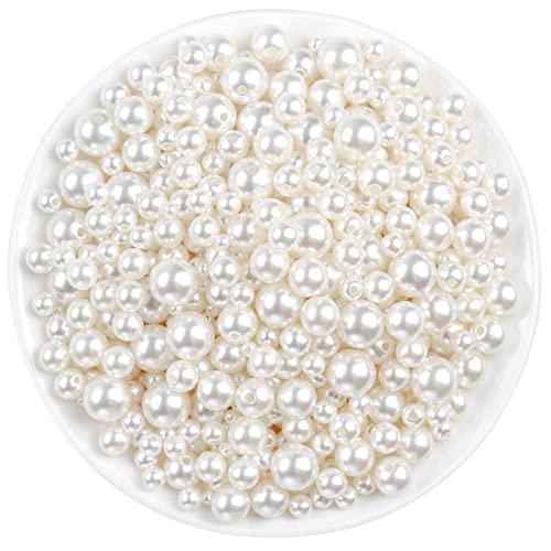 Anezus Perlen, 800 Stück, elfenbeinfarbene Perlen zum Basteln, lose Perlen für Schmuckherstellung, Handwerk, Dekoration und Vasenfüller (verschiedene Größen) von anezus