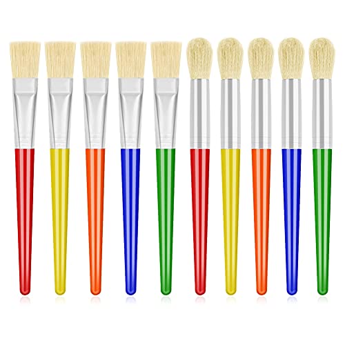 Anezus Pinsel für Kinder, Malpinsel für Kleinkinder, große, dicke Pinsel, flache, runde Vorschul-Pinsel für abwaschbare Farbe, Acrylfarbe, 10 Stück von anezus