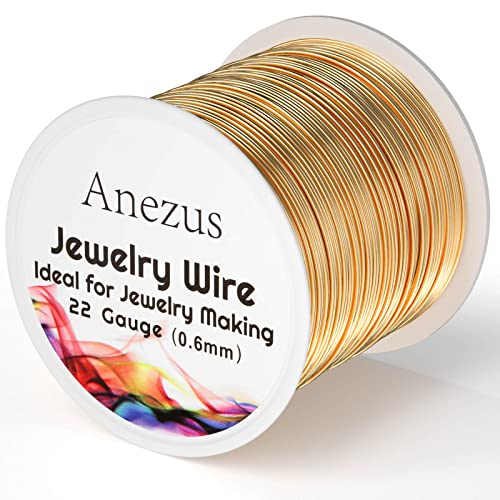 Anezus Schmuckdraht, 22 Gauge, anlaufgeschützt, Kupferdraht für Schmuckherstellung und Basteln (KC Gold, 45 m) von anezus