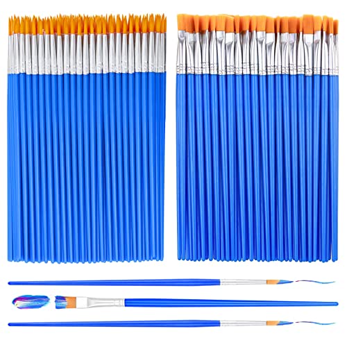 anezus Kleine Malpinsel, 100 Stück, Pinsel für Kinder, Acryl-Pinsel-Set mit flachen und runden Spitzpinseln, Bastelpinsel für Klassenzimmer, Aquarell, Leinwand, Gesichtsbemalung von anezus