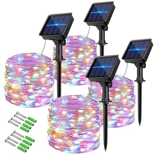 anorlite Solar-Gartenlichter, 4 Stück 120 LED Solar-Lichterketten für den Außenbereich, 12 m, 8 Modi, solarbetriebene Lichterkette, wasserdicht, für Garten, Hof, Party, Hochzeit, von anorlite