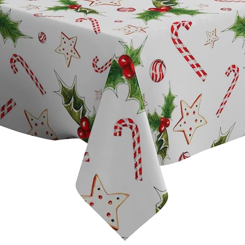 Rechteckige, rechteckige Tischdecke, Motiv: Zuckerstange, Pfefferminz, Lebkuchenmuster, 152,4 x 213,4 cm, waschbar, dekorative Tischdecke von anqing