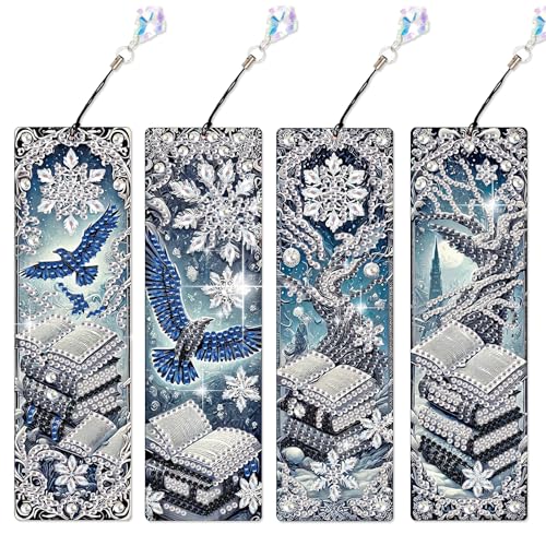 4 Pack Diamond Painting Lesezeichen Kit für Erwachsene - Winter Fantasy Thema mit Schneeflocken, Büchern, Bäumen & Blauem Adler - DIY Sparkling Diamond Art Craft Geschenkset 4 Pack Diamond Painting Lesezeichen Kit für Erwachsene - Winter Fantasy Thema mit Schneeflocken, Büchern, Bäumen & Blauem Adler - DIY Sparkling Diamond Art Craft Geschenkset von antor