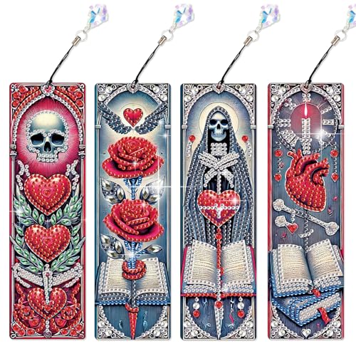 4 Pack Totenkopf Liebe Thema Diamant Malerei Lesezeichen - Romantisches Rose & Buch Design, DIY Sparkling Art Kit für Erwachsene, Halloween Valentinstag Handwerk Geschenkset 4 Pack Totenkopf Liebe Thema Diamant Malerei Lesezeichen - Romantisches Rose & Buch Design, DIY Sparkling Art Kit für Erwachsene, Halloween Valentinstag Handwerk Geschenkset von antor