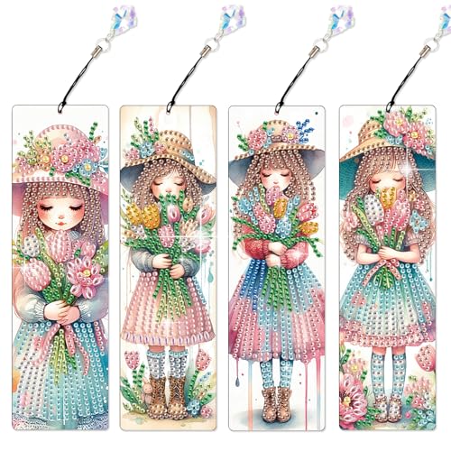 4 Stück Blumen Diamant Malerei Lesezeichen Kit - DIY Floral Beauty Holding Blumen, Kristall Quaste Diamant Kunst Lesezeichen für Erwachsene, handgemachtes Geschenk und Handwerk Aktivität 4 Stück Blumen Diamant Malerei Lesezeichen Kit - DIY Floral Beauty Holding Blumen, Kristall Quaste Diamant Kunst Lesezeichen für Erwachsene, handgemachtes Geschenk und Handwerk Aktivität von antor