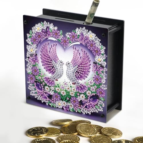 DIY 5D Diamond Painting Coin Bank - Lila Lovebirds & Floral Heart Design, Handgemachte Acryl Dekorative Münzdose Funkelnde Handwerk Aufbewahrungsbox für Desktop Decor oder Geschenk DIY 5D Diamond Painting Coin Bank - Lila Lovebirds & Floral Heart Design, Handgemachte Acryl Dekorative Münzdose Funkelnde Handwerk Aufbewahrungsbox für Desktop Decor oder Geschenk von antor