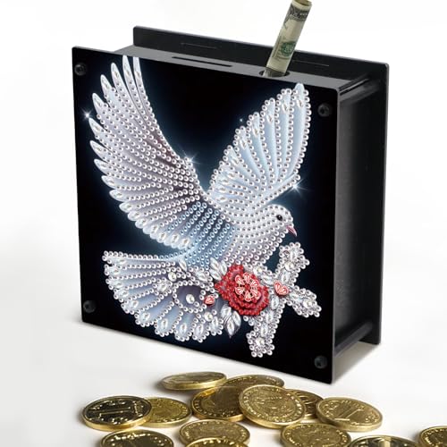 Diamond Painting Spardose für Erwachsene, DIY Acryl Münze Sparschwein mit fliegender weißer Taube, roter Blume & Kreuz, religiöse dekorative Spardose für Geschenk & Heimdekoration Diamond Painting Spardose für Erwachsene, DIY Acryl Münze Sparschwein mit fliegender weißer Taube, roter Blume & Kreuz, religiöse dekorative Spardose für Geschenk & Heimdekoration von antor
