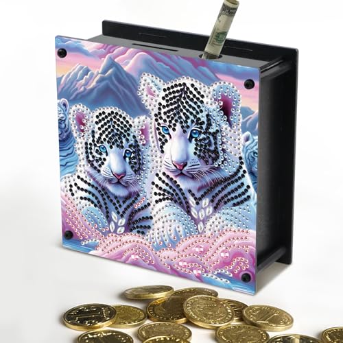 Diamond Painting Spardose für Erwachsene, DIY Acryl Sparschwein mit weißen Tigern und schneebedeckten Bergszenen, Fantasie-Design Münzbank für Heimdekoration & Geschenk Diamond Painting Spardose für Erwachsene, DIY Acryl Sparschwein mit weißen Tigern und schneebedeckten Bergszenen, Fantasie-Design Münzbank für Heimdekoration & Geschenk von antor