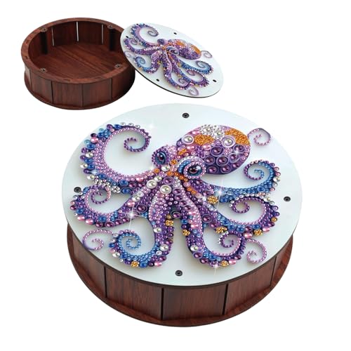 antor DIY Diamond Painting Aufbewahrungsbox Octopus Design Runde Holz Snack Container mit Deckel 5D Kristall Strass Kunst Geschenk Handwerk Kit für Handmade Ocean Decor antor DIY Diamond Painting Aufbewahrungsbox Octopus Design Runde Holz Snack Container mit Deckel 5D Kristall Strass Kunst Geschenk Handwerk Kit für Handmade Ocean Decor von antor