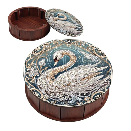 antor Elegant Swan DIY Diamond Painting Box - Round Wooden Snack & Jewelry Container with Lid - 5D Crystal Art Craft Kit, Perfect for Romantic Gift or Decorative Storage antor Elegant Swan DIY Diamond Painting Box - Round Wooden Snack & Jewelry Container with Lid - 5D Crystal Art Craft Kit, Perfect for Romantic Gift or Decorative Storage von antor