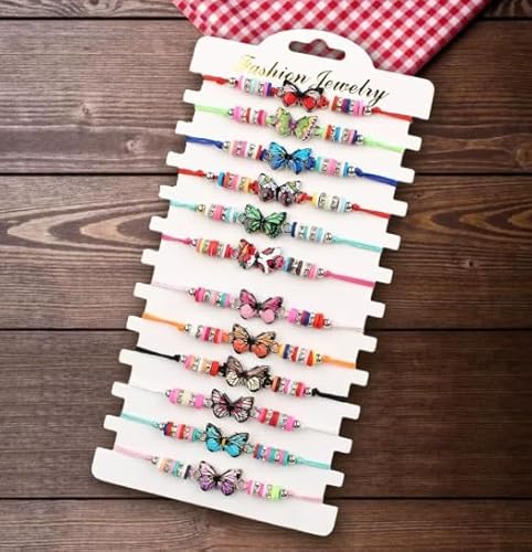 Kindergeburtstag Gastgeschenke 12 Stück Freundschaftsarmbänder Kinder, Gastgeschenk Kindergeburtstag Armbänder Kinder mit Schmetterling Anhänger, Einstellbare Geflochten Armbänder für Jungen Mädchen von anyts