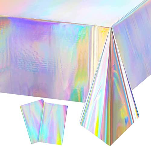 Holographische Tischdecke Schillernde Tischtuch glänzender Einweg Tischabdeckung Plastik Tischdecke für Party Dekor 137 * 274 cm 2pcs Regenbogen von apofly