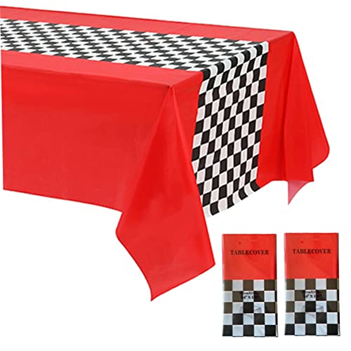 Racing Tischdecke Red Black White Grid Racing Car Tisch Stoff wasserdichtes Rennsport Tischdecke für Party Dekor 2pcs 137x274 cm von apofly