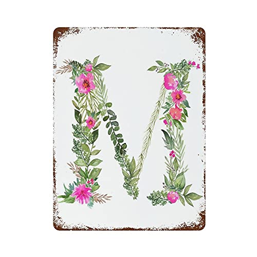 30,5 x 40,6 cm Anfangsbuchstabe M Wandbuchstaben Kinderzimmer Buchstaben Blumeninitialen Botanik Spielzimmer Vintage Metall-Blechschild für Männer Frauen Dekor Aluminiumschild Wandschild für Bars von apular