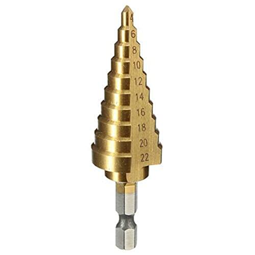 1pc Hochgeschwindigkeitsstahl Stufe Kegelbohrer Bit 4-22 Mm HSS Sechseckel Shank Stiefkegelbohrer für Bohrlöcher von aqxreight