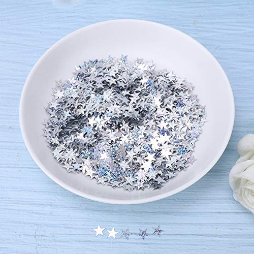 4000 Stück 10 Mm PVC-Stern-Tischkonfetti, Kleidungszubehör, Streusel für Weihnachten, Hochzeit, Geburtstag, Party, Dekoration, Silber (SILVER) von aqxreight