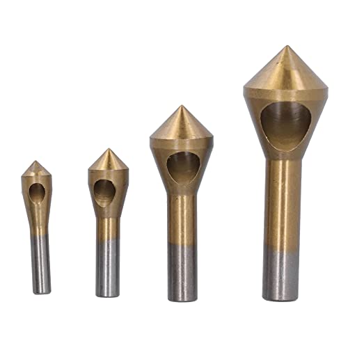 4pcs Titan Beschichtete Countersink -Bohrbits, 90 -Grad -Stahlwerkzeugstahl -Stahlmühle für Metall, Holz, Kunststoff, Dünne Eisenplatte mit 4 Schandkammern 25 Mm, 510 Mm, 1015 von aqxreight