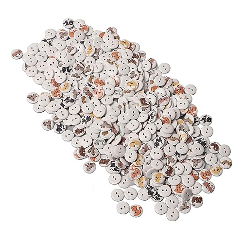 500pcs Holzknöpfe 2 Löcher Rund Deco Cartoon Katzendruck Verschiedene Holzknöpfe für Kleidung Bag Craft 15 Mm Weißer Hintergrund Schwarz Linie Katze Sortierte Aussortiert (Weißer Hintergrund von aqxreight