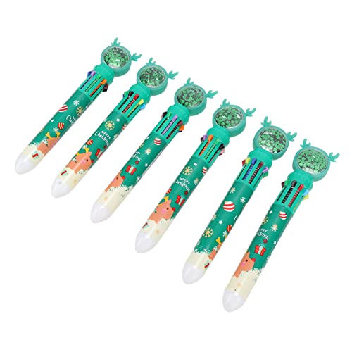 aqxreight 6pcs Weihnachten Themen Kugelschreiber 10 Farbe Niedliche Pailletten Retractable School Office Schreibweiche Grüne Elchmuster (Elchmuster) von aqxreight