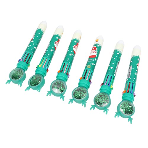 aqxreight 6pcs Weihnachten Themen Kugelschreiber 10 Farbe Niedliche Pailletten Retractable School Office Schreibweiche Grüne Elchmuster (Jungenmuster) von aqxreight