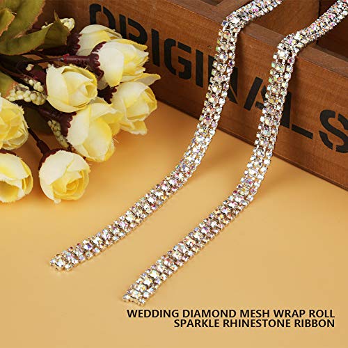 aqxreight DIY 3 Zeilen Mesh Wrap Roll Strsestones Banddekoration (Silber AB1 -Größe) von aqxreight