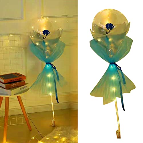 aqxreight Luminöser Ballon Rosenstrauß Transparentes Bouquet Valentinstag Geschenke mit Gaze Pappplattzuhl (BLUE) von aqxreight
