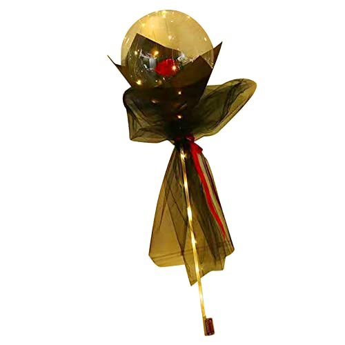 aqxreight Luminöser Ballon Rosenstrauß Transparentes Bouquet Valentinstag Geschenke mit Gaze Pappplattzuhl (Rot) von aqxreight