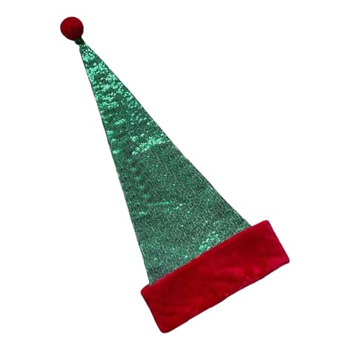 Pailletten-Weihnachtsmannmütze, dicker Plüsch-Kopfbedeckung, pelzige Krempe, für Weihnachtsfeiern, Cosplay-Zubehör von arenmi