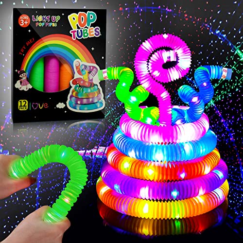 12 Stück Pop Tubes, 2025 Neu Fidget Toys Leuchtstäbe Kindergeburtstag gastgeschenke, leuchtende Partygeschenke für Kinder von ariel-gxr