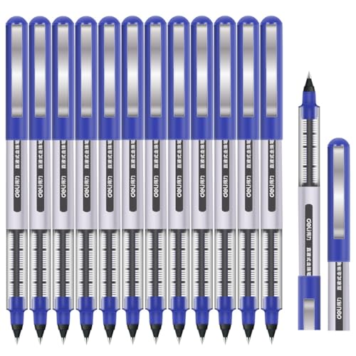 Tintenroller Stifte, 12 Stück Gelstifte Blau, 0,5mm Flüssigtinte Rollerball Stift, Schnelltrocknend Gelschreiber Glatter Kugelschreiber für Journaling, Schreiben, Notieren & Skizzieren von ariel-gxr