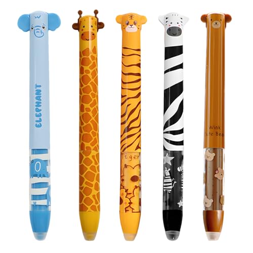 5 Pack Radierbarer Kugelschreiber, Süße cartoon gelstifte mit 0,7mm spitze und kugel am ende für kinder, Studenten, Schule und büro von arrderly