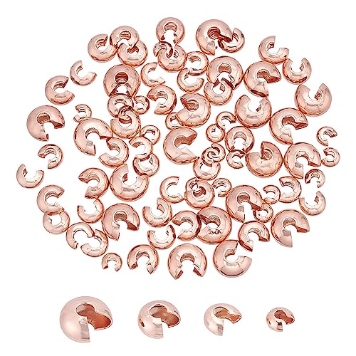 arricraft 80 Stück Messing Crimp Perlen Abdeckungen, 4 Stile, Roségold, Halbrund, Offene Röhre, Perlenknotenabdeckung Für Armband, Ohrringe, Schmuck, DIY, Handgefertigt, 3 mm von arricraft