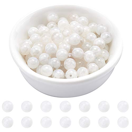 arricraft mit ca. 63 Stück Natürliche Mondstein Perlen, 6mm Runde Weiß Edelsteine In 1 Strängen Für Die DIY-Schmuckherstellung, Bohrung:0.8mm von arricraft