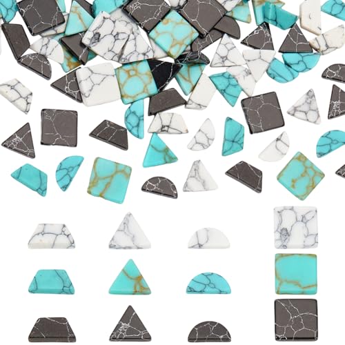 arricraft, 120 Stück, Gemischte Formen, Türkis-Cabochon, 3 Farbe: Halbkreis, Trapez, Dreieck, Quadrat, Synthetischer Türkisfarbener Edelstein, Flache Rückseite, Kamee, Perlen Ohne Loch arricraft, 120 Stück, Gemischte Formen, Türkis-Cabochon, 3 Farbe: Halbkreis, Trapez, Dreieck, Quadrat, Synthetischer Türkisfarbener Edelstein, Flache Rückseite, Kamee, Perlen Ohne Loch von arricraft
