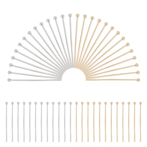 arricraft, Kopfstifte Aus Edelstahl, 200 Karat Vergoldet, 24 Stück, 1.1 Zoll (3 cm) Lang, 2 Farben, Kugelkopfstifte, Metallperlenstift, Schmuckzubehör, Kopfstifte Für Die Herstellung von arricraft