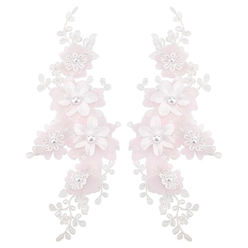 Arricraft 1 Paar Blumen-Spitzenapplikationen, Misty Rose Polyester-Stoff, Spitzenapplikation, Aufnäher, Blumen-Stickerei, Aufnäher, Aufnäher Für Kleidung, Hochzeitskleid, Spitzenstoff von arricraft