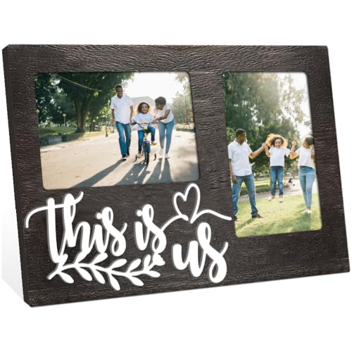 arricraft 1 Stück Holz Bilderrahmen Für Die Familie Doppelrahmen Mit Den Worten „This Is Us“ Für Zwei 10x15cm (4x6 Zoll) Große Fotos 3D Fotorahmen Aus MDF Wandrahmen Zur Einweihungsfeier von arricraft