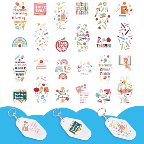 arricraft 10 Blatt Mit 2 Stilen PVC Transferaufklebern Für Tassen Lehrertagsthema Buchmuster UV Wasserdichtes Sublimationsbecher Aufkleber Set Für Brillen Fenster Heimdekor Zubehör von arricraft