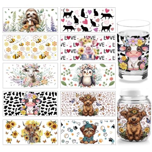 arricraft 10 Blatt UV-DTF-Becherfolie Mit Cartoon-Tiermotiv, 10 Stil: Kühe, Faultiere, Katzen, Abziehbilder Zum Aufreiben, Wasserfest, PVC-Papier, Abziehbilder Zum Selbermachen, 24 × 11 cm arricraft 10 Blatt UV-DTF-Becherfolie Mit Cartoon-Tiermotiv, 10 Stil: Kühe, Faultiere, Katzen, Abziehbilder Zum Aufreiben, Wasserfest, PVC-Papier, Abziehbilder Zum Selbermachen, 24 × 11 cm von arricraft