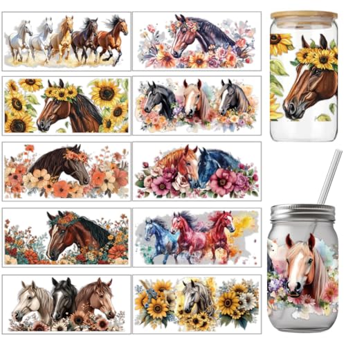 arricraft 10 Blatt UV DTF Becherfolie Mit Pferdemotiv Für 16 oz Glas Pferd Mit Blumen Wärmeübertragung Aufkleber PET Waschbare Patches Für DIY Kleidung Dekor 24x11cm/9.4x4.3inch arricraft 10 Blatt UV DTF Becherfolie Mit Pferdemotiv Für 16 oz Glas Pferd Mit Blumen Wärmeübertragung Aufkleber PET Waschbare Patches Für DIY Kleidung Dekor 24x11cm/9.4x4.3inch von arricraft