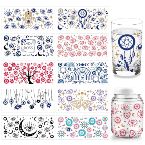 arricraft 10 Blatt UV DTF Cup Wrap, 10 Stile, Böser Blick, Glücks-Transfer-Aufkleber, PVC, Wasserfest, Rubbelaufkleber Für Heimwerker, Glas, Tassen, Laptop, Möbel, Holzdekor, 110x240 mm arricraft 10 Blatt UV DTF Cup Wrap, 10 Stile, Böser Blick, Glücks-Transfer-Aufkleber, PVC, Wasserfest, Rubbelaufkleber Für Heimwerker, Glas, Tassen, Laptop, Möbel, Holzdekor, 110x240 mm von arricraft