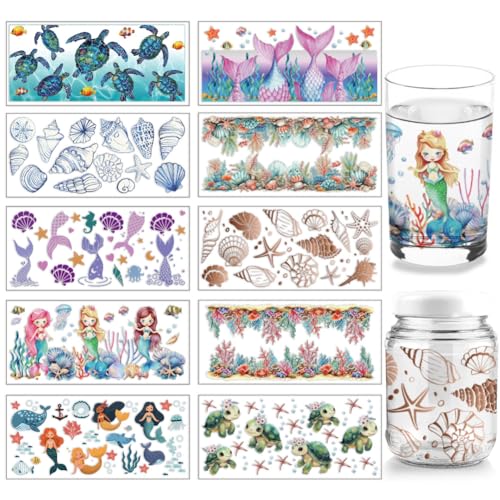 arricraft 10 Blatt UV DTF Cup Wrap, 10 Stile Ozean Tier Thema Schildkröte Meerjungfrau Rub Auf Transfers PVC Transfer Aufkleber Wasserdicht Rubbelbilder Für DIY 16OZ Libbey Glas Tassen arricraft 10 Blatt UV DTF Cup Wrap, 10 Stile Ozean Tier Thema Schildkröte Meerjungfrau Rub Auf Transfers PVC Transfer Aufkleber Wasserdicht Rubbelbilder Für DIY 16OZ Libbey Glas Tassen von arricraft