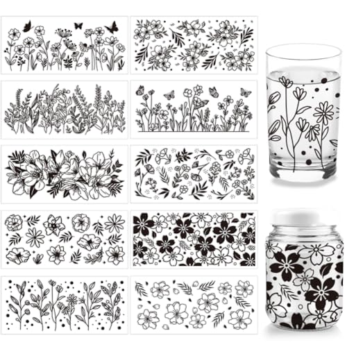 arricraft 10 Blatt UV DTF Cup Wrap, Blumenblätter, Schwarze Transferaufkleber Für Glas, PVC, Wasserfest, Pflanzenthema, Rubbelaufkleber Für DIY-Flasche, Tasse, Laptop, Holzdekor arricraft 10 Blatt UV DTF Cup Wrap, Blumenblätter, Schwarze Transferaufkleber Für Glas, PVC, Wasserfest, Pflanzenthema, Rubbelaufkleber Für DIY-Flasche, Tasse, Laptop, Holzdekor von arricraft