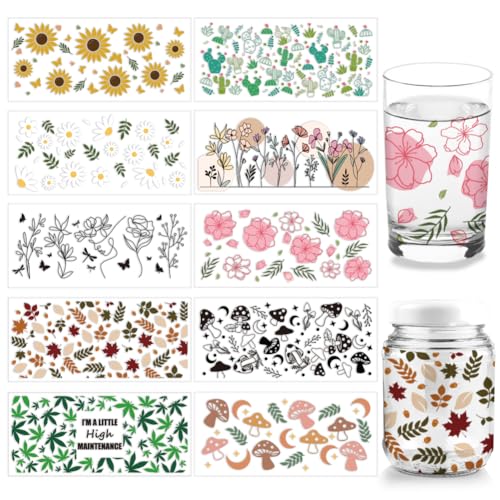 arricraft 10 Stück 10 Stile UV DTF Cup Wrap Transfer Aufkleber, Pflanzenbecher-Transferpapier Blumen, Rub-On-Aufkleber Blätter Pilz-Cup-Wrap-Aufkleber Wasserfeste Rub-Abziehbilder Für Bastelglas arricraft 10 Stück 10 Stile UV DTF Cup Wrap Transfer Aufkleber, Pflanzenbecher-Transferpapier Blumen, Rub-On-Aufkleber Blätter Pilz-Cup-Wrap-Aufkleber Wasserfeste Rub-Abziehbilder Für Bastelglas von arricraft