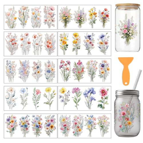 arricraft 10 Stück Blumenmotiv Becherdruck UV Transferpapier 10 Stile Aquarell Wildblumen PVC DIY Wärmeübertragung Aufkleber Für 16 OZ Glas Tassen Handwerk 9.5x4.3 Zoll arricraft 10 Stück Blumenmotiv Becherdruck UV Transferpapier 10 Stile Aquarell Wildblumen PVC DIY Wärmeübertragung Aufkleber Für 16 OZ Glas Tassen Handwerk 9.5x4.3 Zoll von arricraft