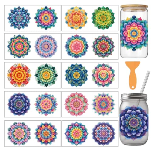 arricraft 10 Stück Blumenmotiv Becherdruck UV Transferpapier 10 Stile Farbige Mandala PVC DIY Wärmeübertragung Aufkleber Für 16 OZ Glas Tassen Handwerk 9.5x4.3 zoll von arricraft