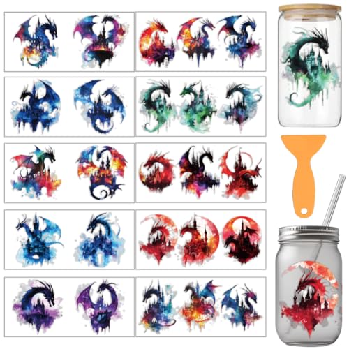 arricraft 10 Stück Buntes Drachenmotiv Becherdruck UV Transferpapier 10 Stile Schloss Und Drache PVC DIY Wärmeübertragung Aufkleber Für 16 OZ Glas Tassen Handwerk 9.5x4.3 Zoll arricraft 10 Stück Buntes Drachenmotiv Becherdruck UV Transferpapier 10 Stile Schloss Und Drache PVC DIY Wärmeübertragung Aufkleber Für 16 OZ Glas Tassen Handwerk 9.5x4.3 Zoll von arricraft